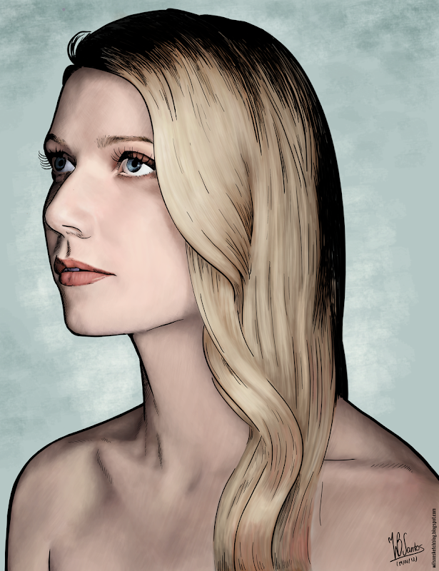 Colored ink drawing of Gwyneth Paltrow, using Krita 2.5.