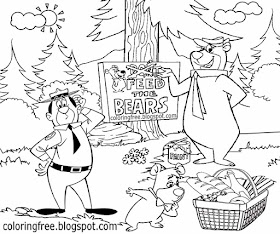 Kids printable national park US motion picture yogi bear's adventures feeding wild animals coloring