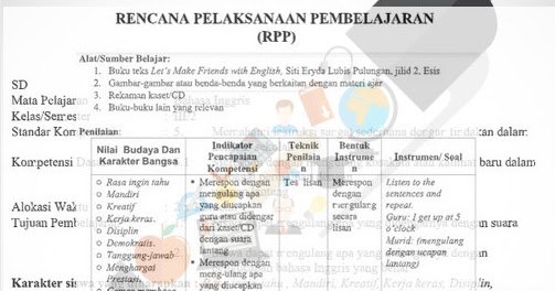 RPP Bahasa Inggris Kelas 3 SD Kurikulum 2013 Revisi