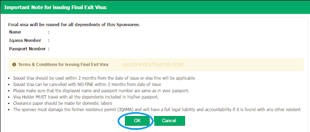 Issue Final Exit Visa to Family in Saudi Arabia