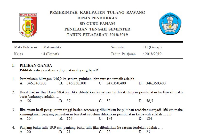 Ilmu Soal Dan Pembahasan Pts Matematika Kelas 4 Semester 2