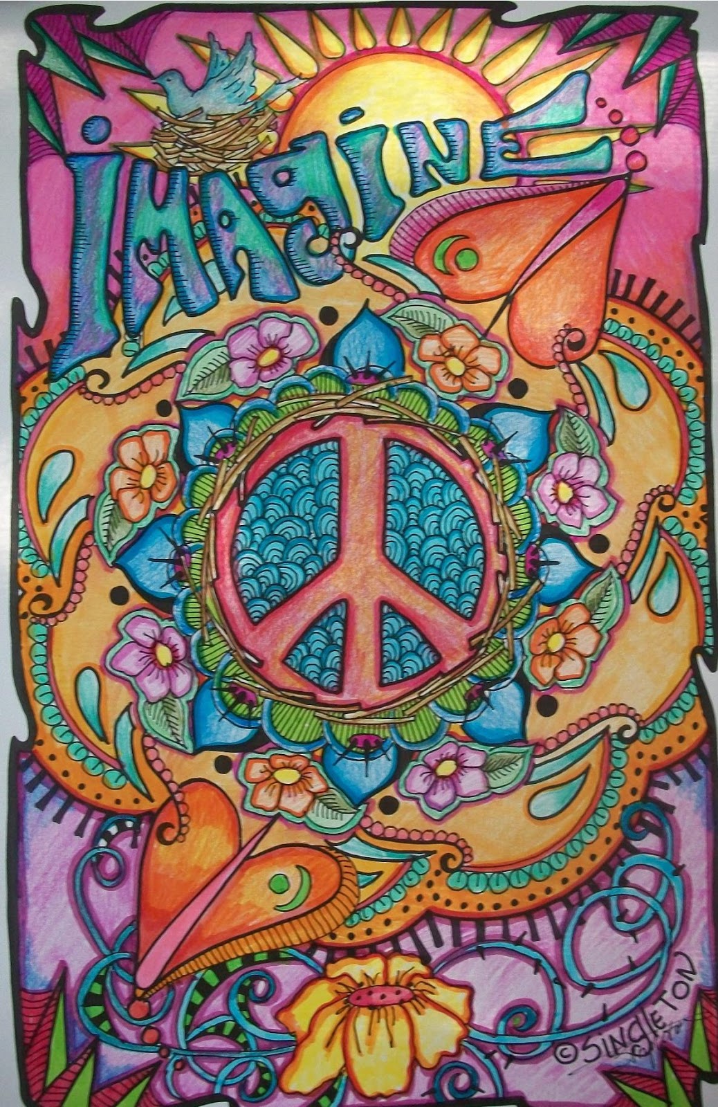 Just Give Me Peace Peace is my Every Wish Singleton Hippie Art and Words