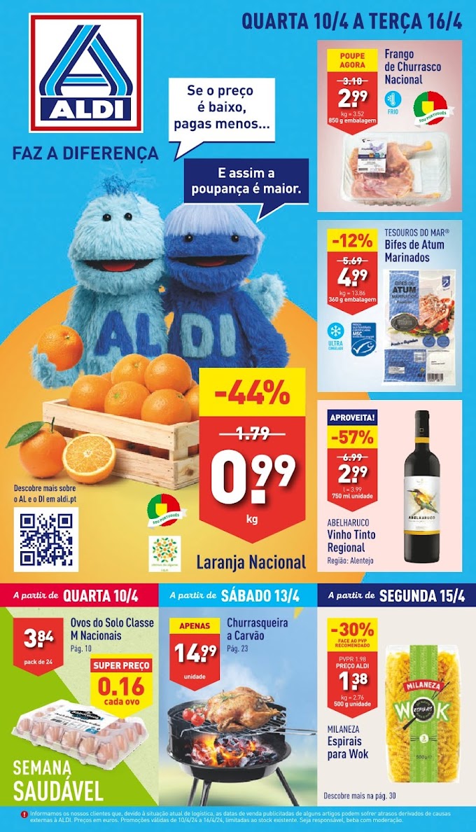 Folheto ALDI  - "Faz a Diferença" numa gama selecionada de produtos em promoção de 10 a 16 de abril