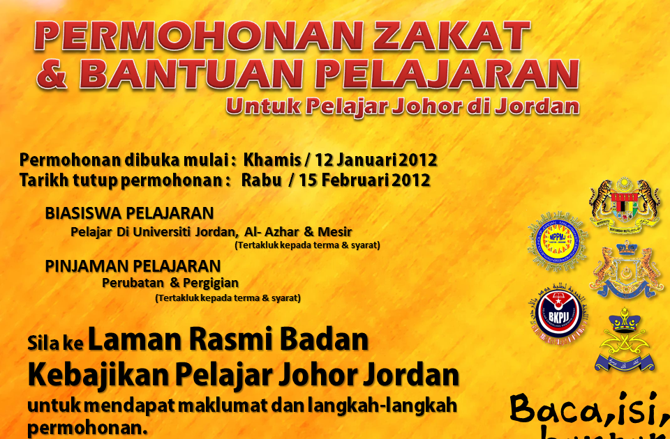 Permohonan Zakat & Bantuan Pelajaran Pelajar Johor Jordan 