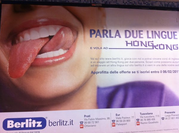 Poster for Berlitz language schools in the Rome Metro via @katieparla.