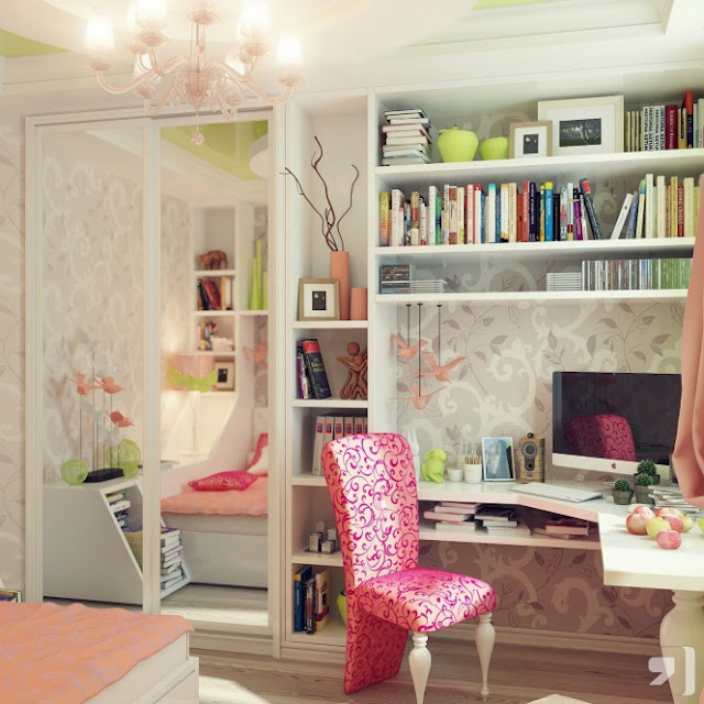 DORMITORIO FEMENINO Y CHIC ROSA VERDE MANZANA