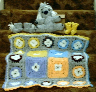 crochet: baby afghan, koala, hat and booties