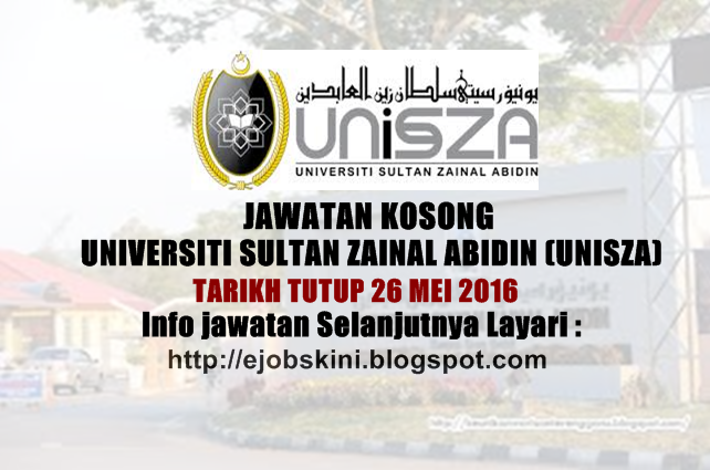 Jawatan Kosong Universiti Sultan Zainal Abidin (UNISZA) 