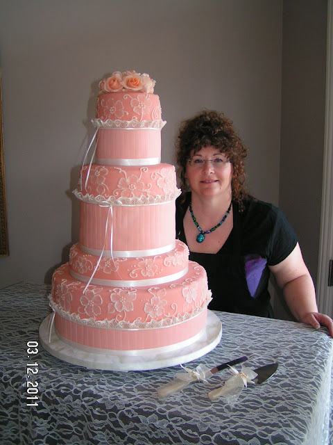 Peach Wedding Cake Painted on blossoms