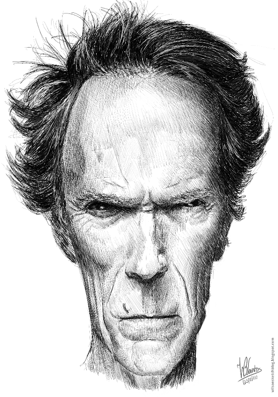 Caricature of Clint Eastwood, using Krita.