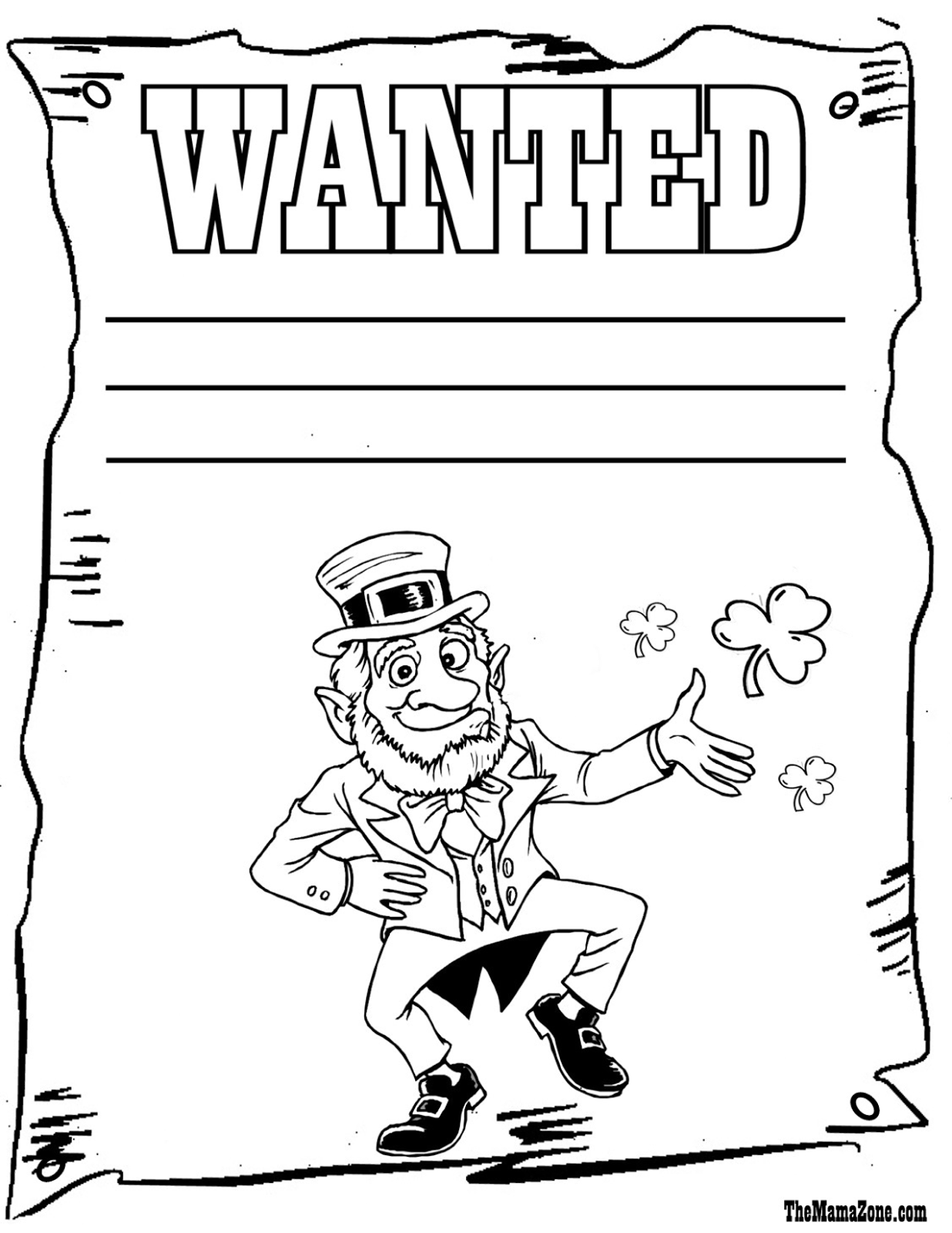 Leprechaun Wanted Coloring Page