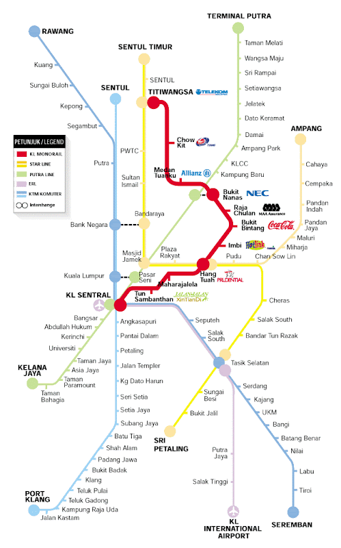 Laluan Star,Putra,Komuter dan Monorail