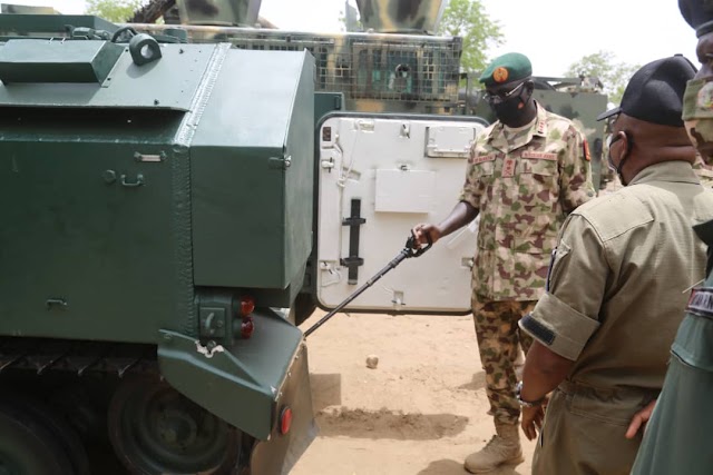  COAS INSPECTS COMBAT VEHICLES, APCs, MRAPs UNDER CONSTRUCTION AND REPAIRS IN MAIDUGURI