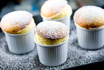 Chocolate Souffle, Rhubarb-White Chocolate Souffle