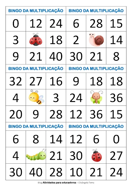Cartelas do bingo da multiplicação por 2, 3 e 4 Cartelas do bingo da multiplicação por 2, 3 e 4