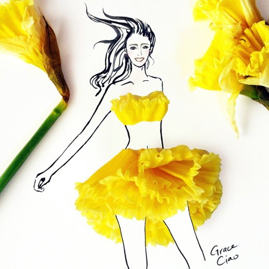 Grace Ciao ilustrações fashion com flores como vestidos coloridos mulheres