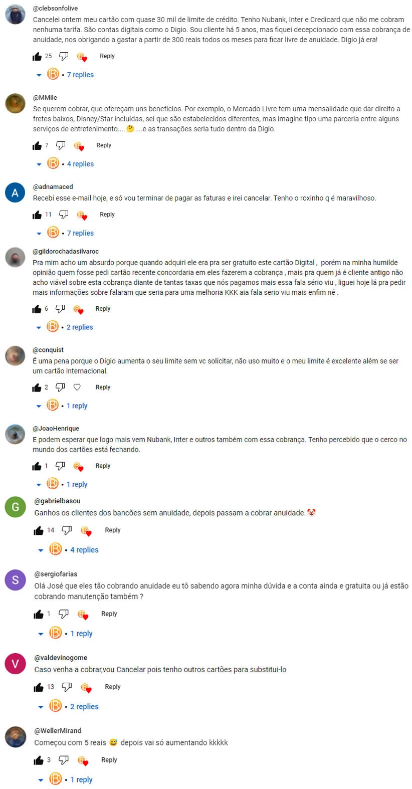 Clientes reclamando da cobrança de anuidade