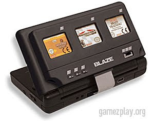black nintendo ds with three game controller on lid