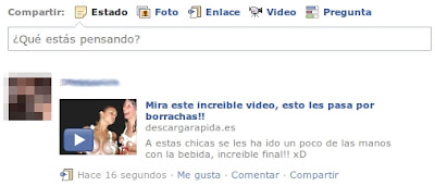 Mensaje publicado en el muro de Facebook spam-muro-video