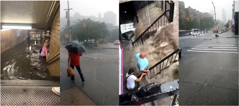 VIDEO: Tormenta tropical Elsa inunda amplias áreas del Alto Manhattan anegando calles, edificios y trenes 