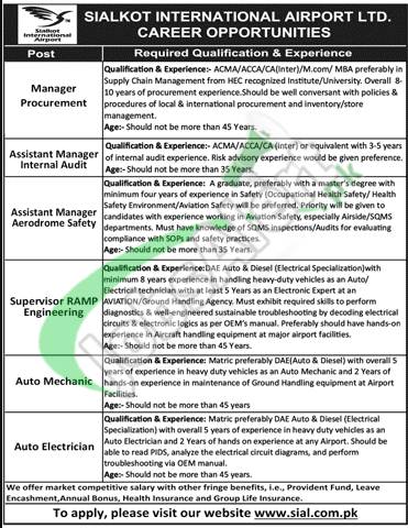 Sialkot International Airport Jobs 2023 for Staff (Male & Female)