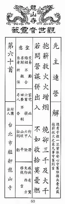 観世音霊籤 第六十首