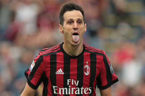 Nikola Kalinic of AC Milan celebrates his goal during the serie A match between AC Milan and ACF Fiorentina at Stadio Giuseppe Meazza on May 20, 2018 in Milan, Italy.