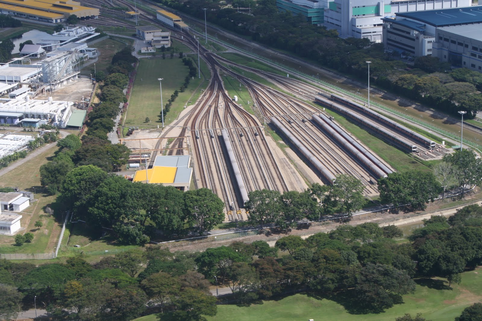 View of the Singapore Mass Rapid Transit (SMRT) depot in Tanah Merah ...