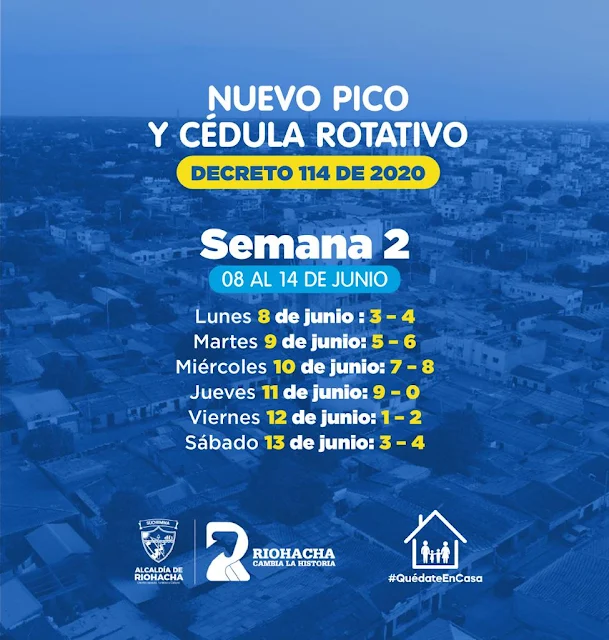 Pico y cédula en Riohacha para la 2a. semana de junio