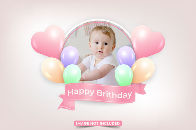 Birthday Photo Frame Vector with balloons free download