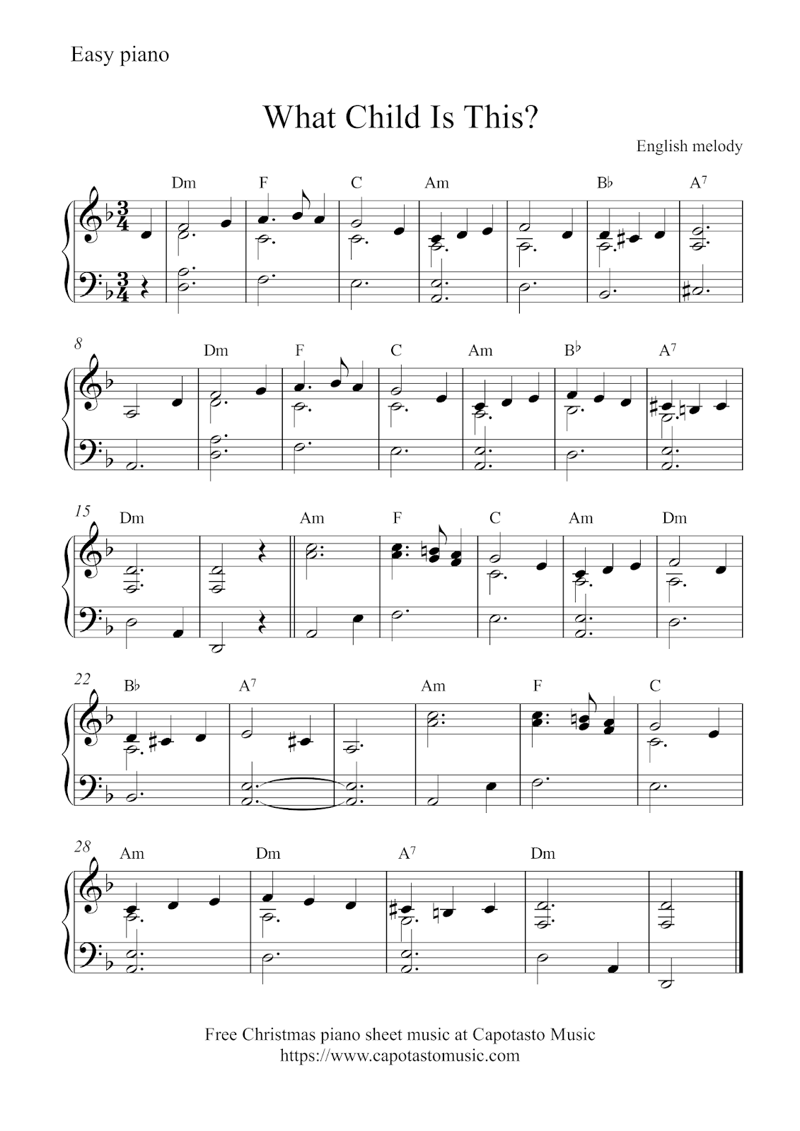 Free easy Christmas piano sheet music | What Child Is This?