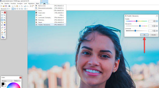 regolazione colore di foto con paint-net