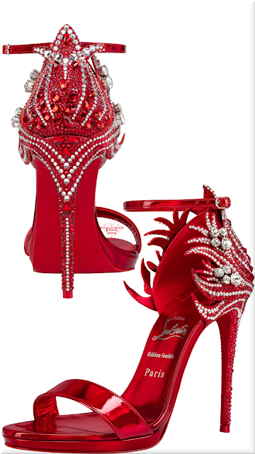 ♦Red Christian Louboutin Loubi Vega crystal-embellished stiletto sandals #christianlouboutin #shoes #red #brilliantluxury