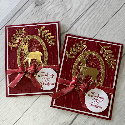 Cherry Cobbler and Gold Foil Deer Christmas Cards