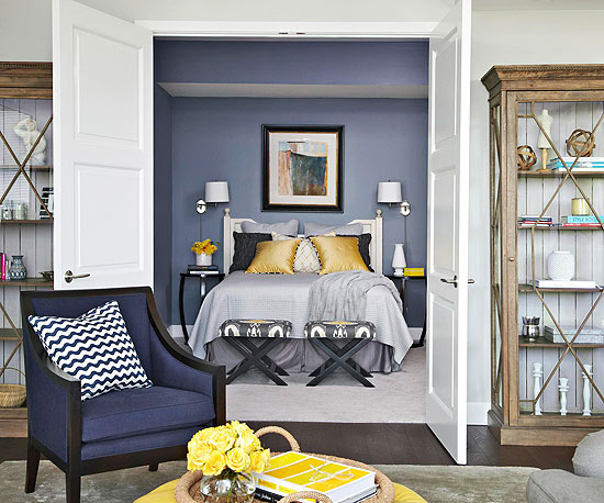 Navy Blue And Yellow Bedroom