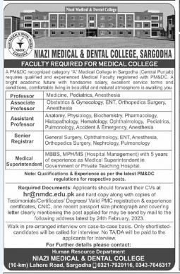  Latest  Niazi Medical And Dental College Jobs February 2023