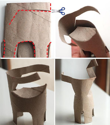 rena e trenó feito com reciclagem de rolo de papel higiênico