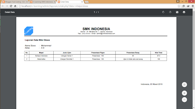 Download Source Code Gratis bisa di edit Aplikasi E-Learning + Ujian Online (Soal Acak) berbasis Web Based PHP & MYsql