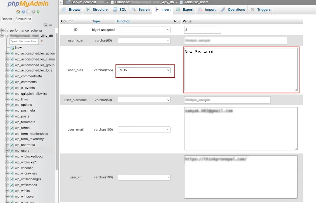 Password Change of Wordpress Website without email