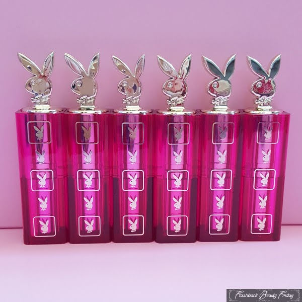 front of row of Playboy lipsticks with bunny logo on front and carved head