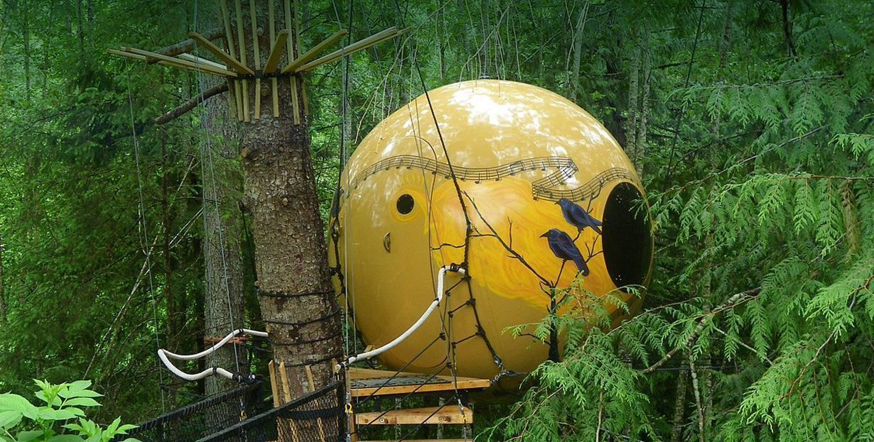  14 Crazy Hotels That Will Give You Serious Travel Goals - The Free Spirit Spheres in Canada give guest magnificent views of the forest, along with adorable dome-shaped rooms for two.