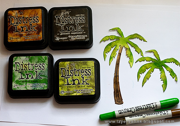 Layers of ink - Sparkly Tropical Beach Tutorial by Anna-Karin Evaldsson with Tim Holtz Tropical Sizzix die set