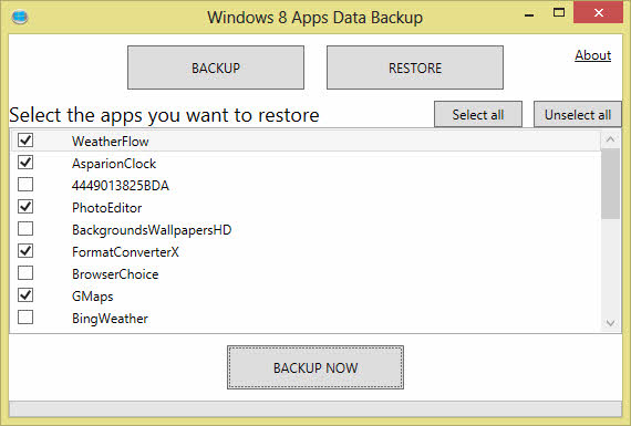 Respalda todas las apps de Windows 8