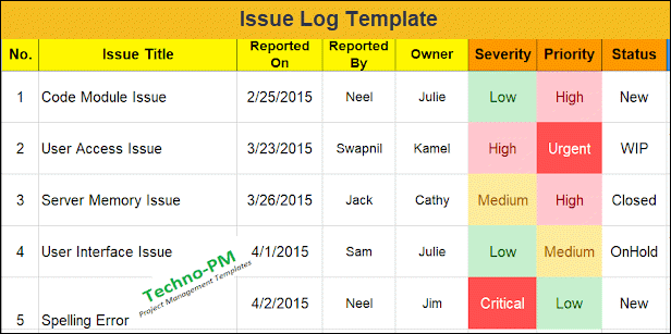 What Is An Issue Log Download Issue Log Template Excel Project Management Templates
