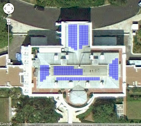 Satellite image of solar panels on the roof of the White House at 1600 Pennsylvania Avenue