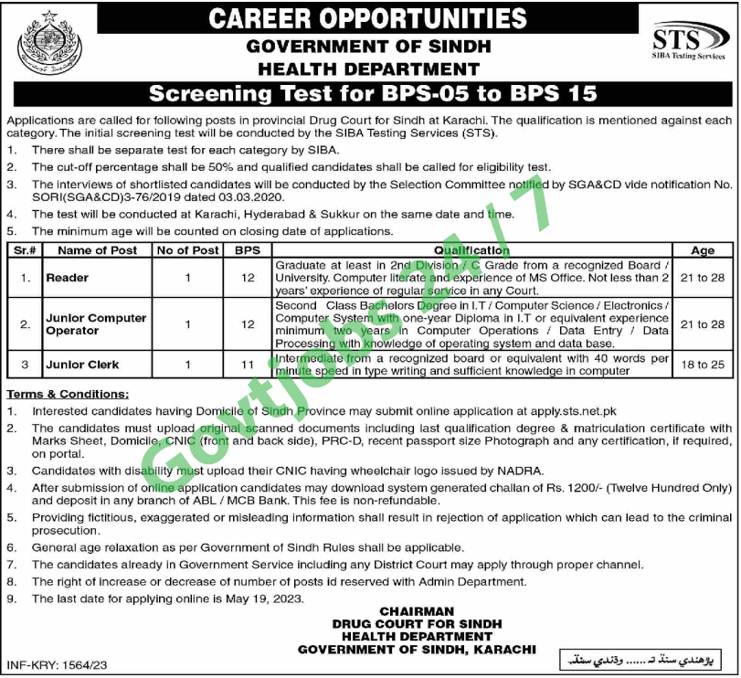 Sindh Health Department jobs advertisement