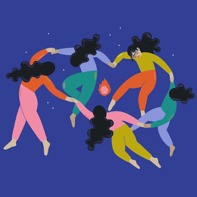 Ilustración de mujeres bailando en círculo inspirada en La danza de Henri Matisse