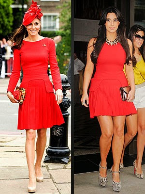 She paired it with nude pumps and red clutch.