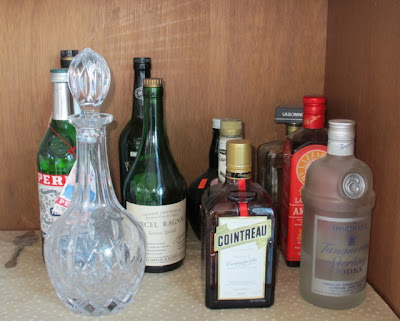 Jeri Dansky's kitchen cabinet where liquor is stored