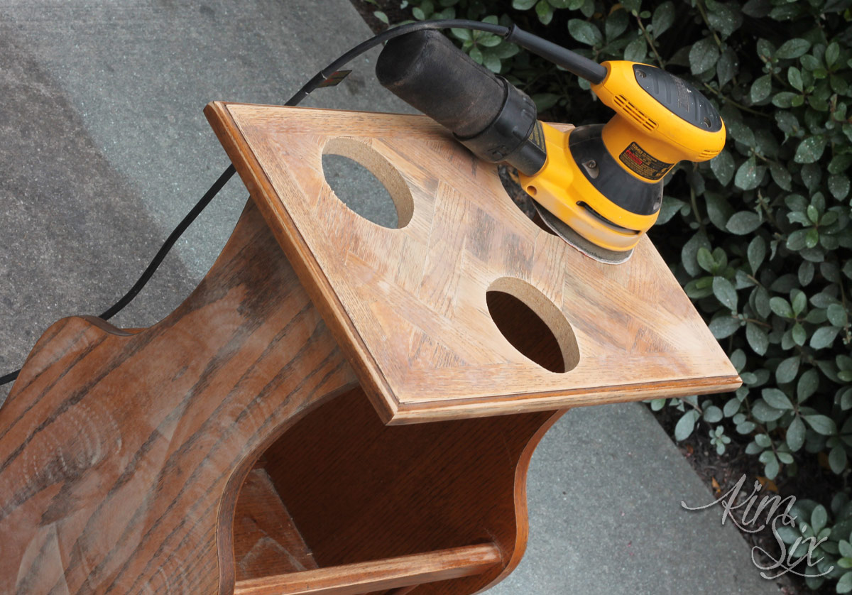 Sanding thrift store furniture for plant stand